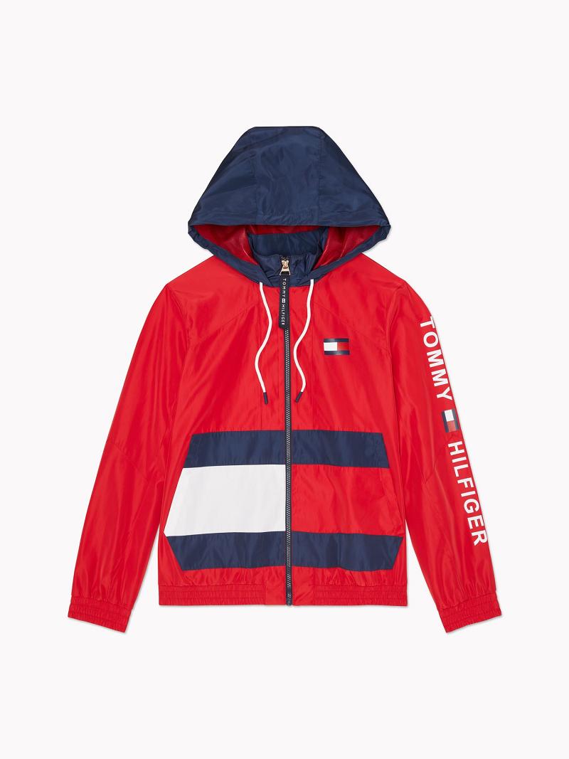 Női Tommy Hilfiger Sport Flag Windbreaker Kabátok Piros | HU 41BEX